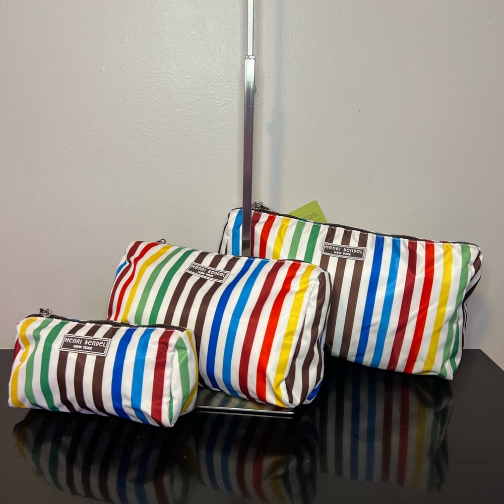 Henri Bendel Rainbow Stripe Cosmetic Bag Set (3 pc) - Collectible & Rare!
